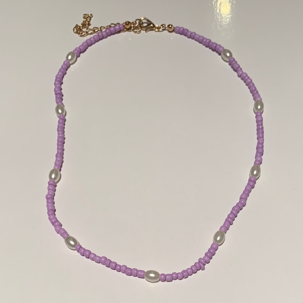 Lilac Pearl Beaded Choker Handmade Necklace Summer Pastel